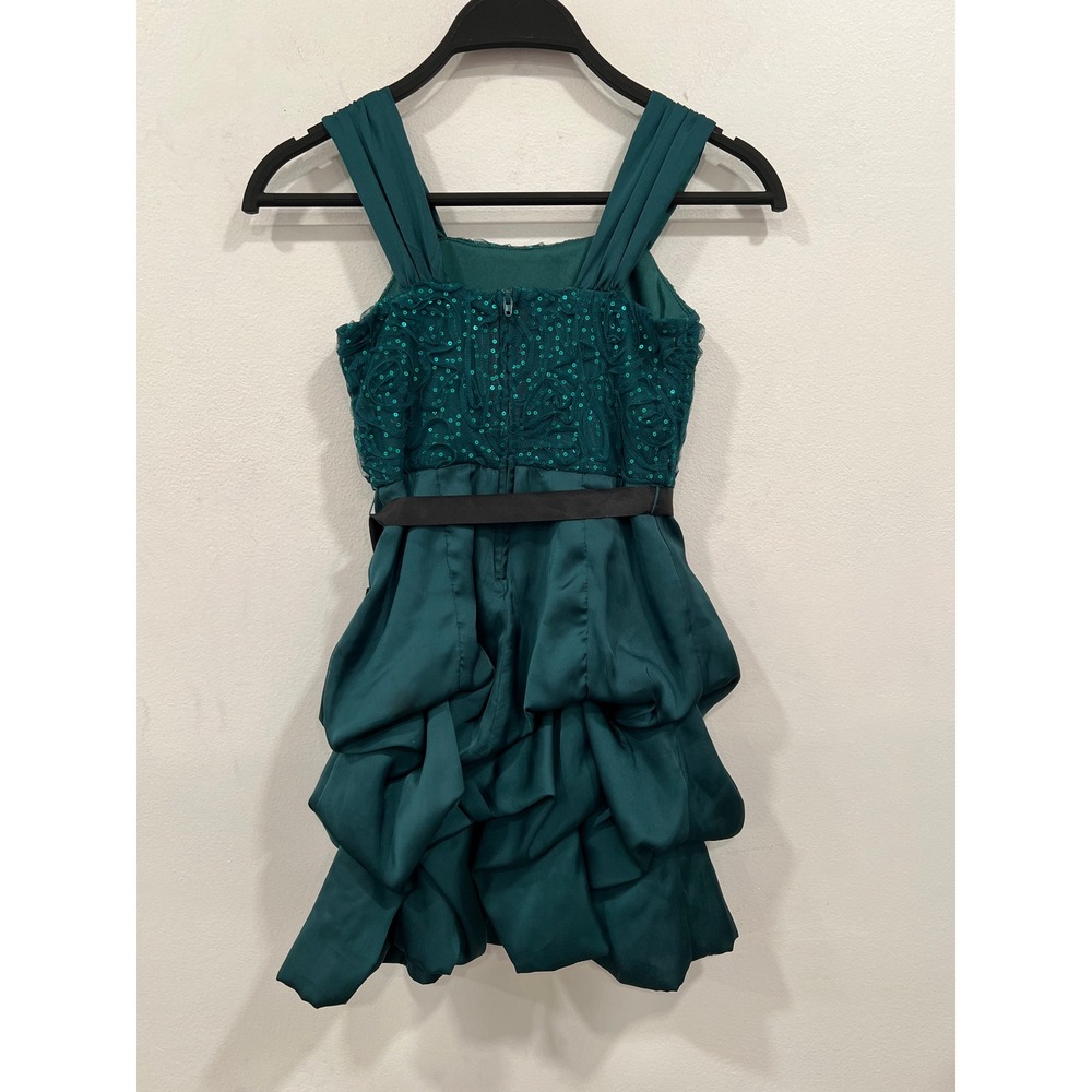 Amy Byer Dress Girls Emerald Green Sequin Tulle Tiered Bubble Formal Dress SZ 7 - Picture 2 of 10